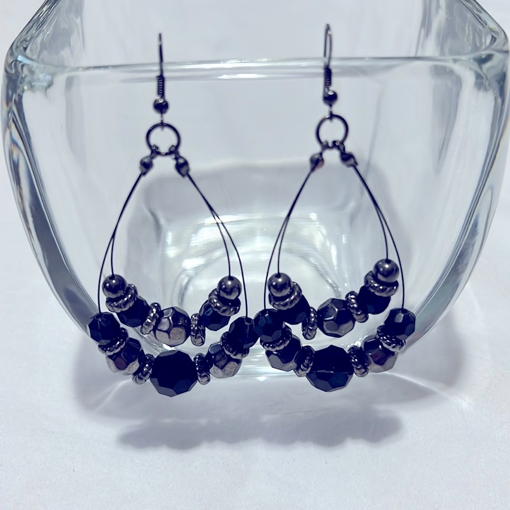 3 1/4” Chandelier Black & Metallic Beads Earrings
